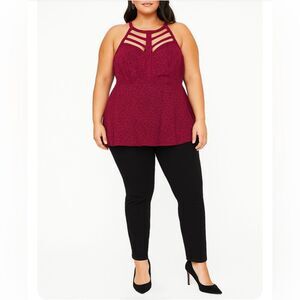 NWT Torrid High Neck Peplum Blouse in Burgundy Muted Animal Print Size 1X